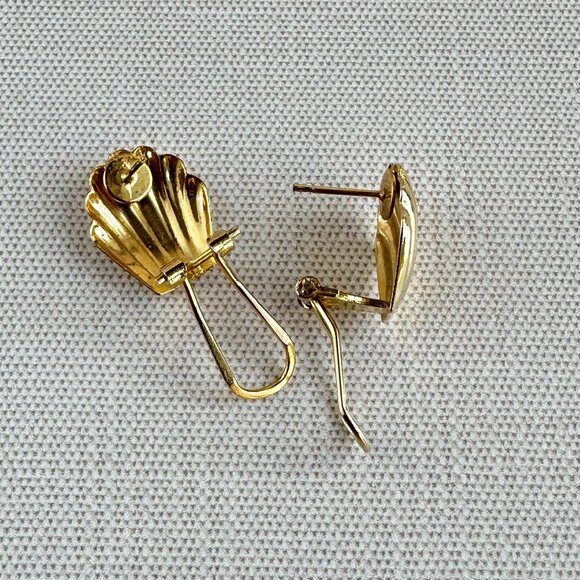 Gold-Tone Shell Earrings For Pierced Ears, Optional Mother Of Pearl Door Knocker - Picture 5 of 8